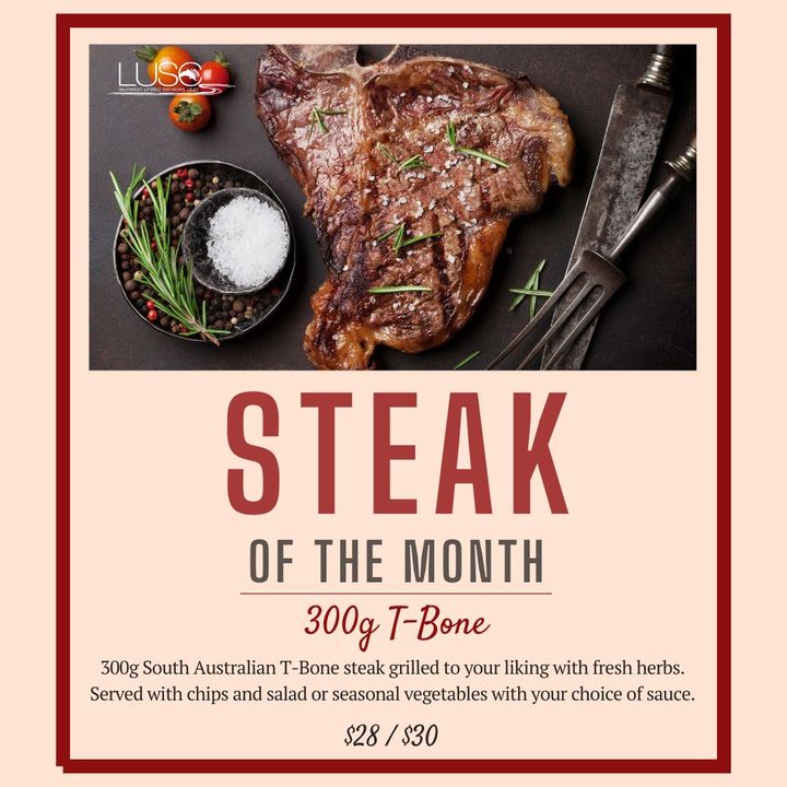 Featured image for “Join us at the Club this May and savor our mouthwatering steak of the month! Indulge in a succulent 300g South Australian T-Bone, expertly grilled to your preference and seasoned with fresh herbs. It comes paired with your choice of chips and salad or roasted vegetables, accompanied by your favorite sauce! #wp”