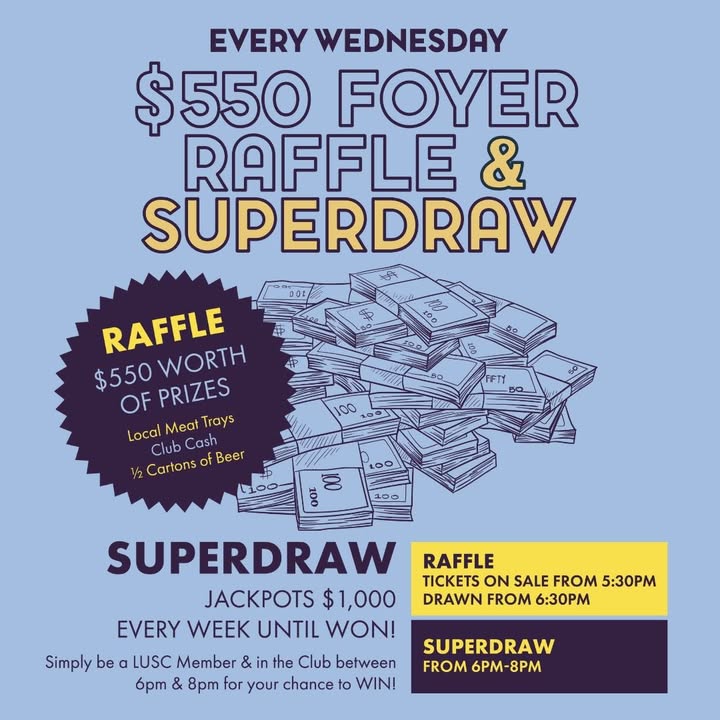 Featured image for “Members Club Superdraw & $550 Raffle: Wednesdays at Laurieton Services Club”