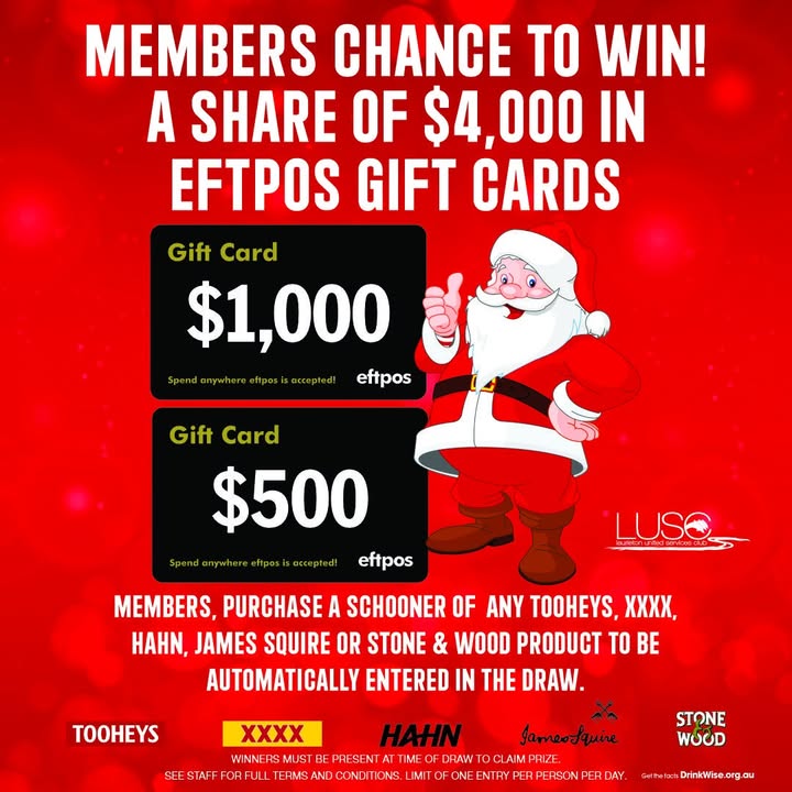 Featured image for “Christmas Cheers at LUSC: $4,000 EFTPOS Gift Card Giveaway”