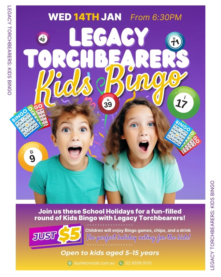 Featured image for “Legacy Torchbearers Kids Bingo Night: Affordable Fun at Laurieton Services Club”