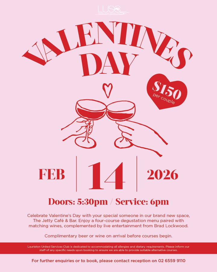 Featured image for “Valentine’s Day Degustation at Laurieton Services Club”