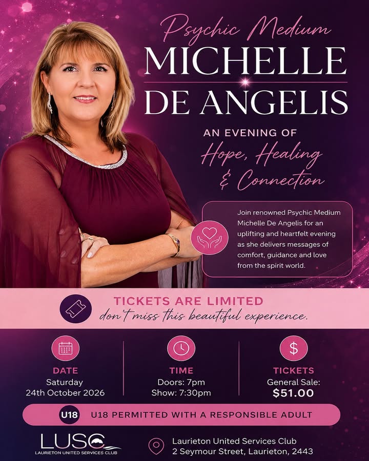 Featured image for “Psychic Medium Michelle De Angelis at Laurieton Services Club”